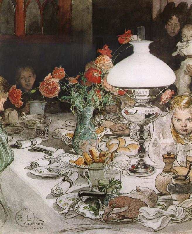 Carl Larsson Around the Lamp at Evening